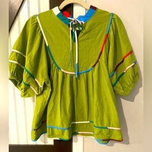 The Driven Green Babydoll Blouse Art To Wear XL Cicy Bell